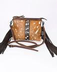 American Darling Western Small Crossbody Bag – Genuine Hair-On Cowhide Leather with Fringes, Adjustable Strap, Handcrafted in Texas