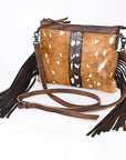 American Darling Western Small Crossbody Bag – Genuine Hair-On Cowhide Leather with Fringes, Adjustable Strap, Handcrafted in Texas