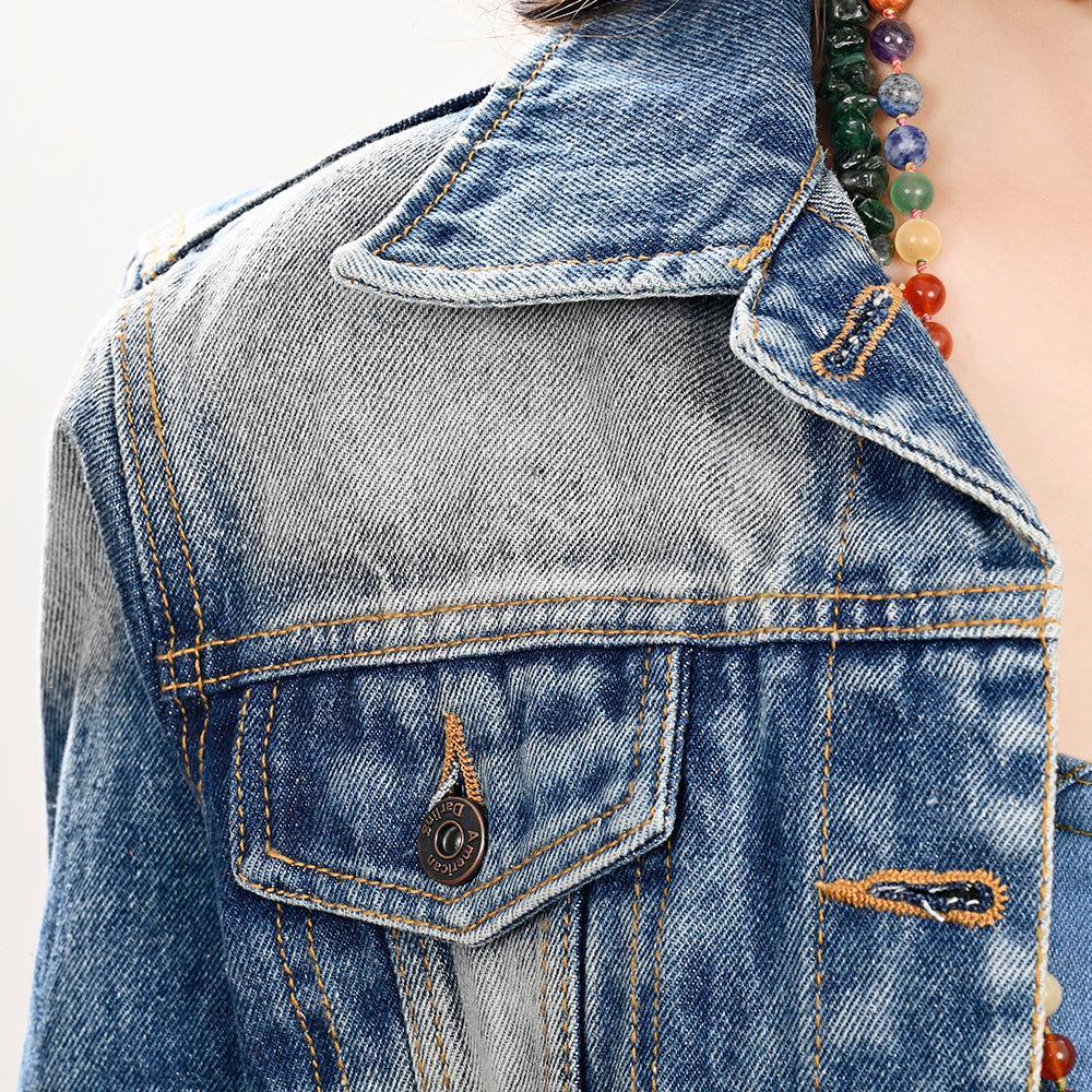 ADJKT019 Genuine leather Hand tooled hand carved Women 100% cotton Denim jacket  dress ladies girl