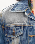ADJKT019 Genuine leather Hand tooled hand carved Women 100% cotton Denim jacket  dress ladies girl