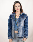 ADJKT020 Genuine leather Hand tooled hand carved Women 100% cotton Denim jacket  dress ladies girl