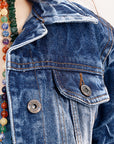 ADJKT020 Genuine leather Hand tooled hand carved Women 100% cotton Denim jacket  dress ladies girl