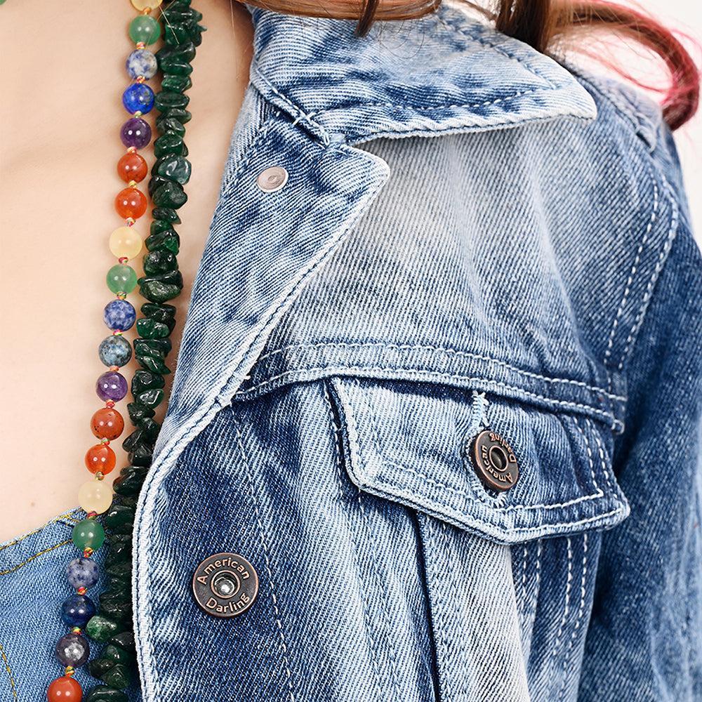 ADJKT022 Genuine leather Hand tooled hand carved Women 100% cotton Denim jacket  dress ladies girl