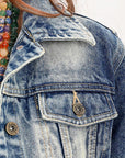 ADJKT027 Genuine leather Hand tooled hand carved Women 100% cotton Denim jacket  dress ladies girl