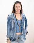 ADJKT026 Genuine leather Hand tooled hand carved Women 100% cotton Denim jacket  dress ladies girl