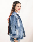 ADJKT026 Genuine leather Hand tooled hand carved Women 100% cotton Denim jacket  dress ladies girl
