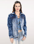 ADJKT028 Genuine leather Hand tooled hand carved Women 100% cotton Denim jacket  dress ladies girl