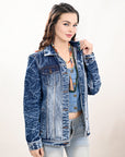ADJKT028 Genuine leather Hand tooled hand carved Women 100% cotton Denim jacket  dress ladies girl