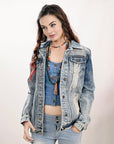 ADJKT031 Genuine leather Hand tooled hand carved Women 100% cotton Denim jacket  dress ladies girl