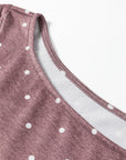 Polka Dot Boat Neck Long Sleeve Ruched T-Shirt
