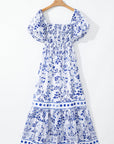 Floral Square Neck Bubble Sleeve Maxi Dress