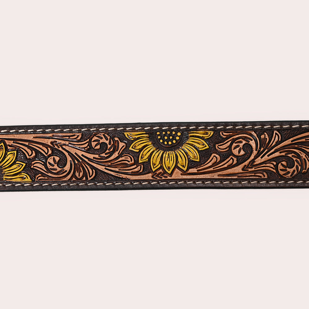 HILASON Western Genuine Leather Belt for Men Women Cowboy Cowgirl Handmade Unisex Full Grain Heavy Duty Floral Tooled Belt