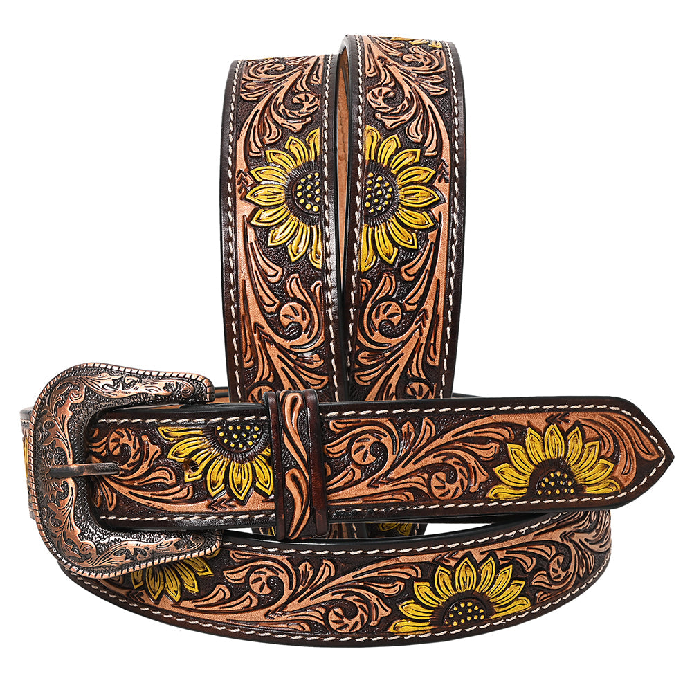 HILASON Western Genuine Leather Belt for Men Women Cowboy Cowgirl Handmade Unisex Full Grain Heavy Duty Floral Tooled Belt