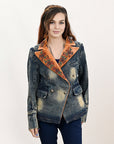 American Darling ADBZ032-L Genuine leather Hand tooled hand carved Women 100% cotton Denim Blazer dress jacket ladies Girl