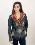 American Darling ADBZ032-L Genuine leather Hand tooled hand carved Women 100% cotton Denim Blazer dress jacket ladies Girl