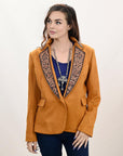 ADBZ033 Genuine leather Hand tooled hand carved Women Blazer dress jacket ladies Girl