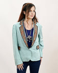 ADBZ034 Genuine leather Hand tooled hand carved Women Blazer dress jacket ladies Girl