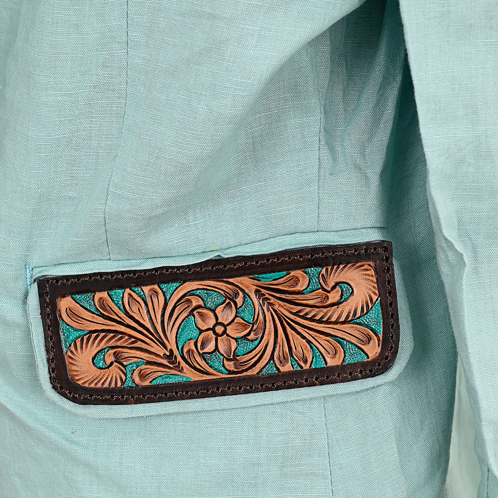 ADBZ034 Genuine leather Hand tooled hand carved Women Blazer dress jacket ladies Girl