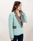 ADBZ034 Genuine leather Hand tooled hand carved Women Blazer dress jacket ladies Girl