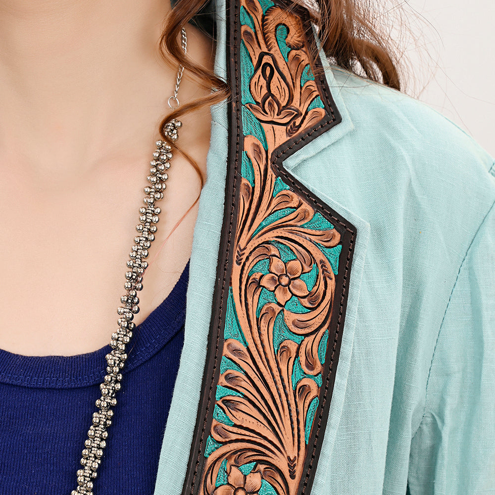 ADBZ034 Genuine leather Hand tooled hand carved Women Blazer dress jacket ladies Girl
