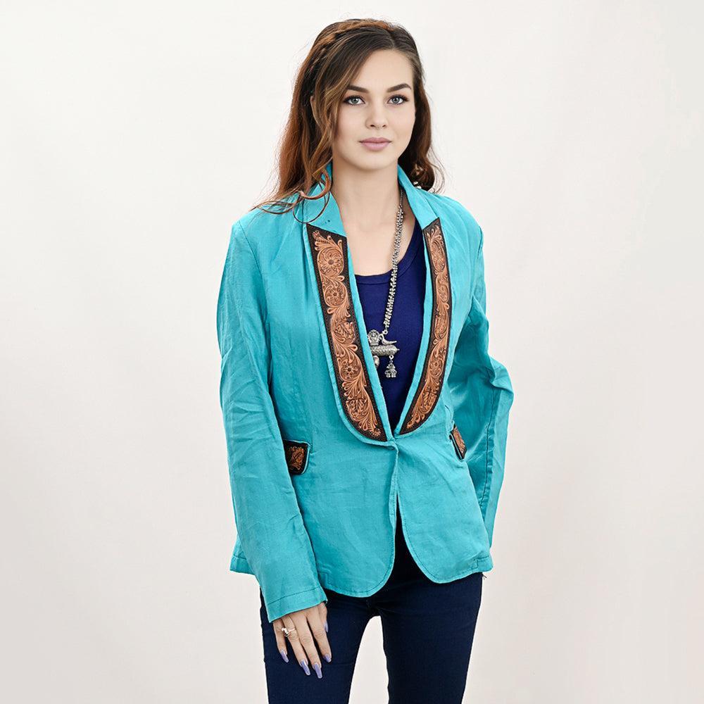 ADBZ036 Genuine leather Hand tooled hand carved Women Blazer dress jacket ladies Girl