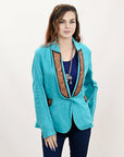 ADBZ036 Genuine leather Hand tooled hand carved Women Blazer dress jacket ladies Girl