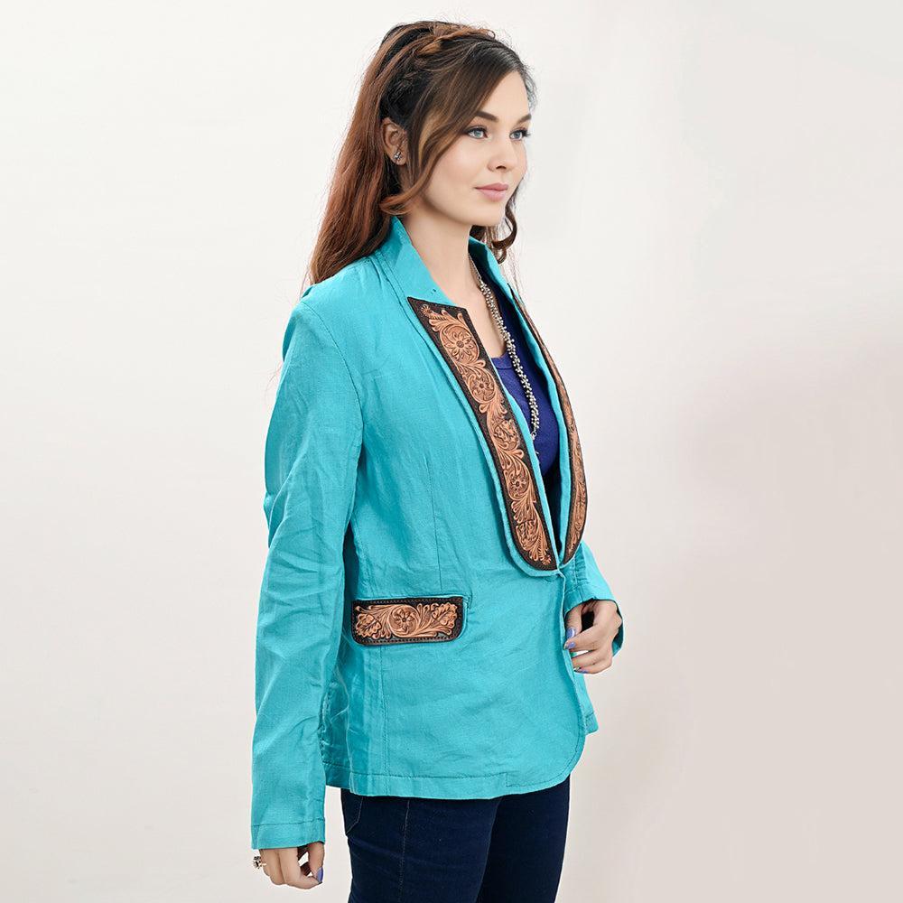 ADBZ036 Genuine leather Hand tooled hand carved Women Blazer dress jacket ladies Girl