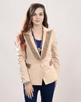 ADBZ038 Genuine leather Hand tooled hand carved Women Blazer dress jacket ladies Girl