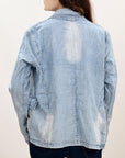 ADBZ039 Genuine leather Hand tooled hand carved Women 100% cotton Denim Blazer dress jacket ladies Girl
