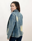 ADBZ042 Genuine leather Hand tooled hand carved Women 100% cotton Denim Blazer dress jacket ladies Girl