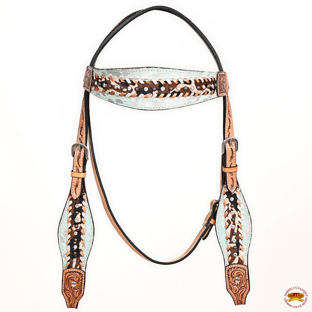 HILASON Western Horse Headstall &amp; Breast Collar American Leather Floral Carving