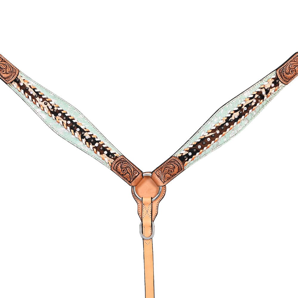 HILASON Western Horse Headstall &amp; Breast Collar American Leather Floral Carving