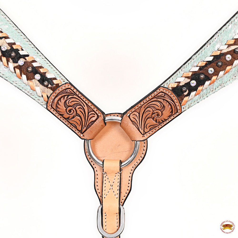 HILASON Western Horse Headstall &amp; Breast Collar American Leather Floral Carving