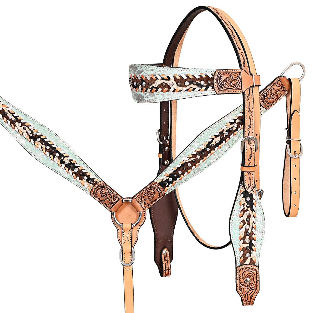 HILASON Western Horse Headstall &amp; Breast Collar American Leather Floral Carving