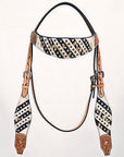 HILASON Western Horse Headstall Breast Collar Hairon Leather Tan
