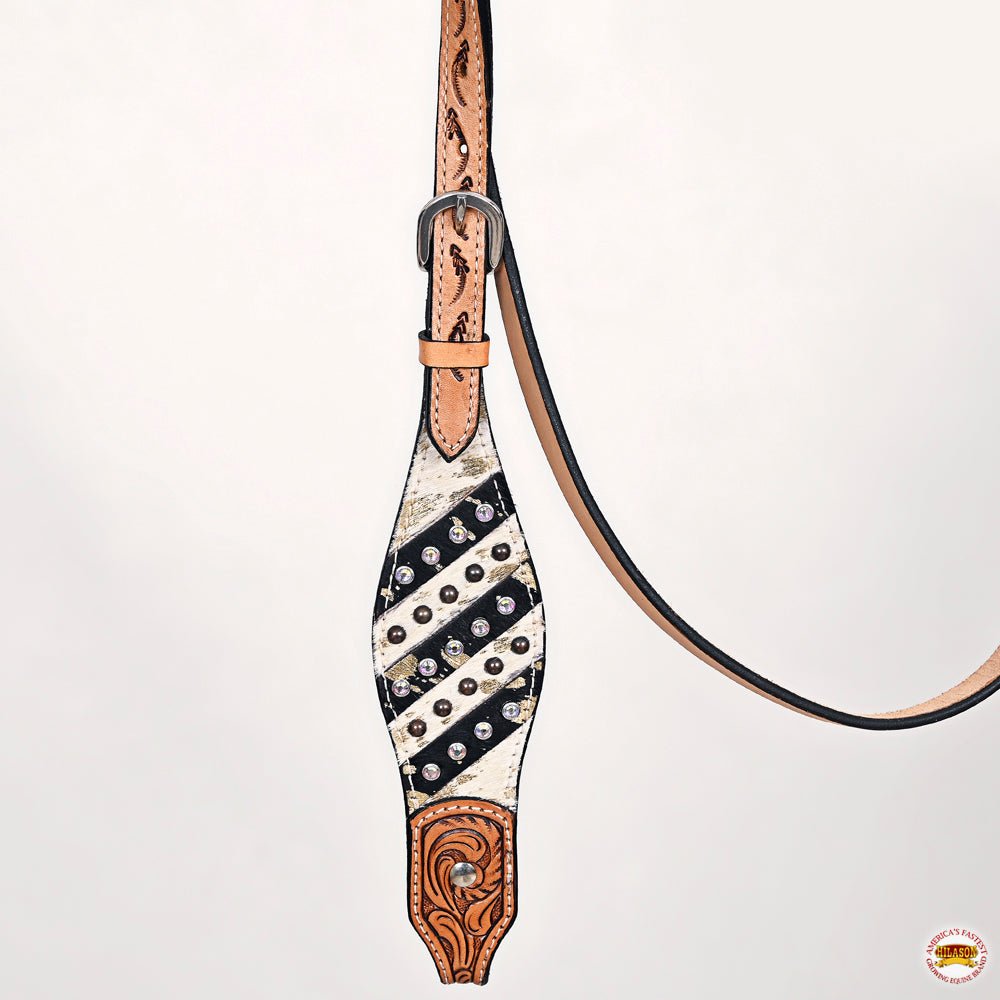 HILASON Western Horse Headstall &amp; Breast Collar American Leather Floral Carving