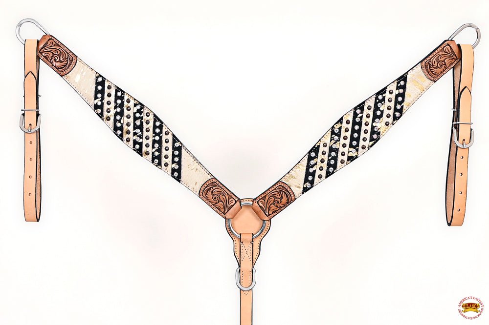 HILASON Western Horse Headstall &amp; Breast Collar American Leather Floral Carving