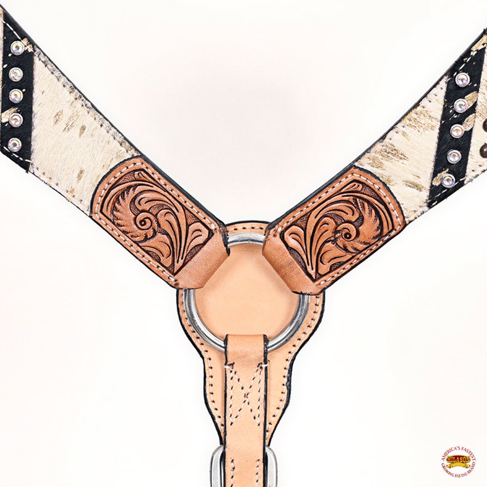 HILASON Western Horse Headstall &amp; Breast Collar American Leather Floral Carving