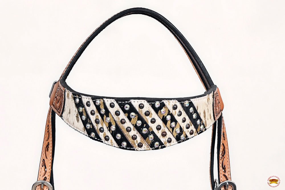 HILASON Western Horse Headstall &amp; Breast Collar American Leather Floral Carving
