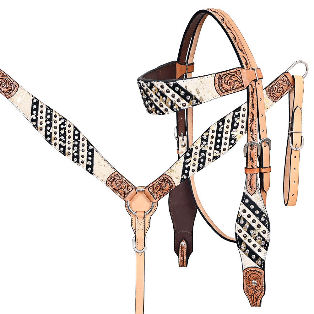 HILASON Western Horse Headstall &amp; Breast Collar American Leather Floral Carving