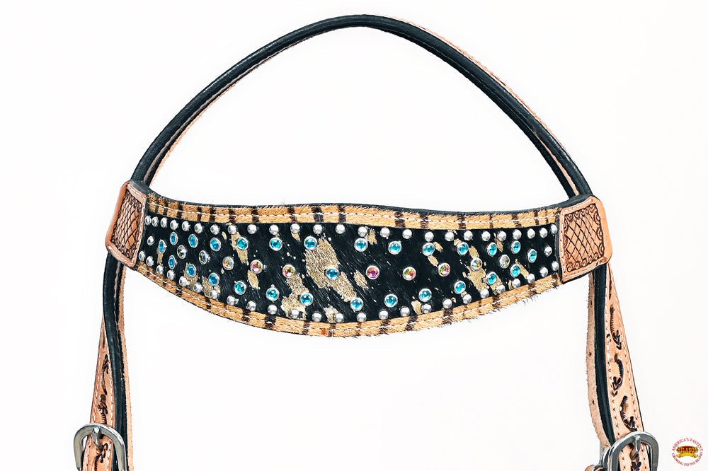 Hand-Carved Leather Western Headstall And Breast Collar Set For Training And Showing