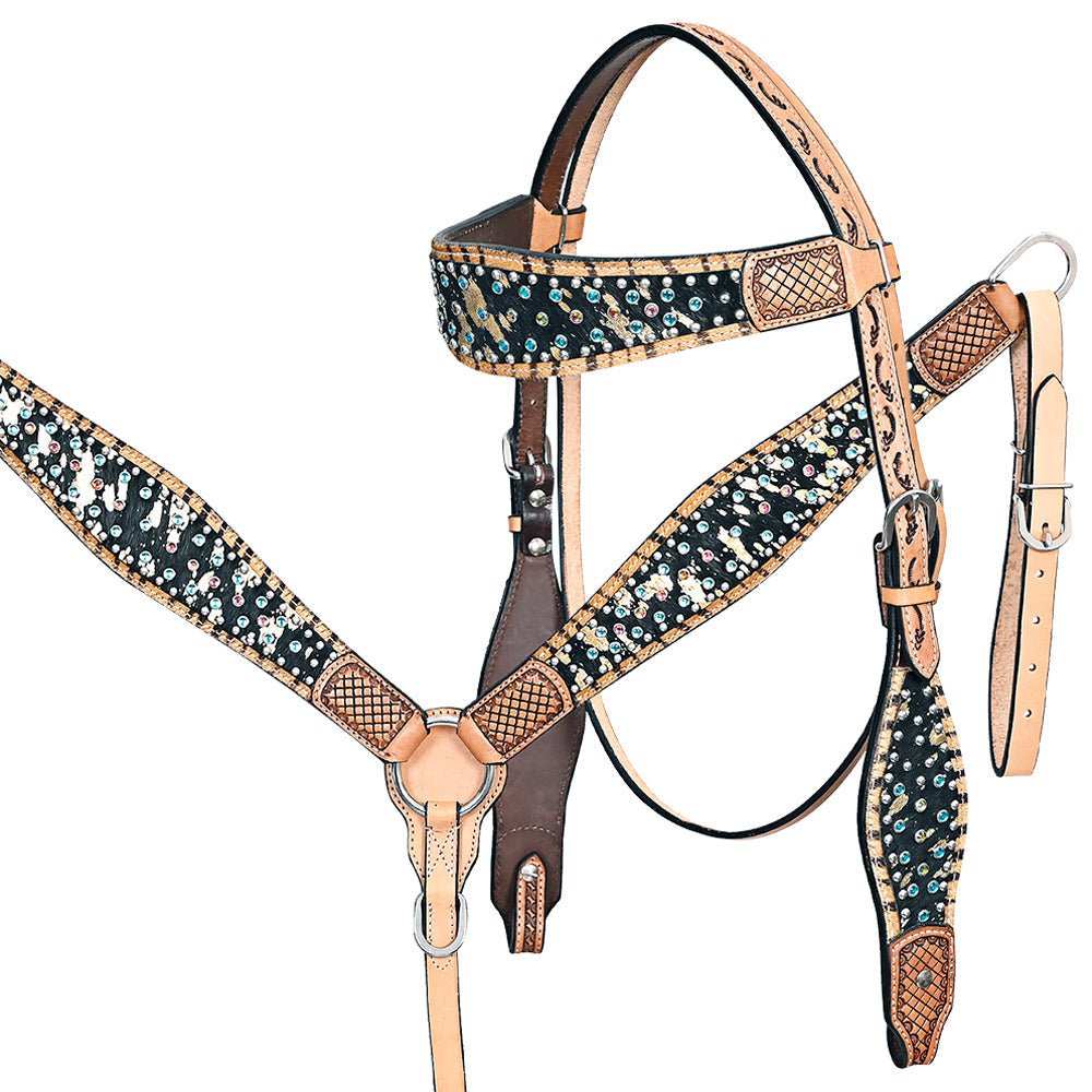 Hand-Carved Leather Western Headstall And Breast Collar Set For Training And Showing