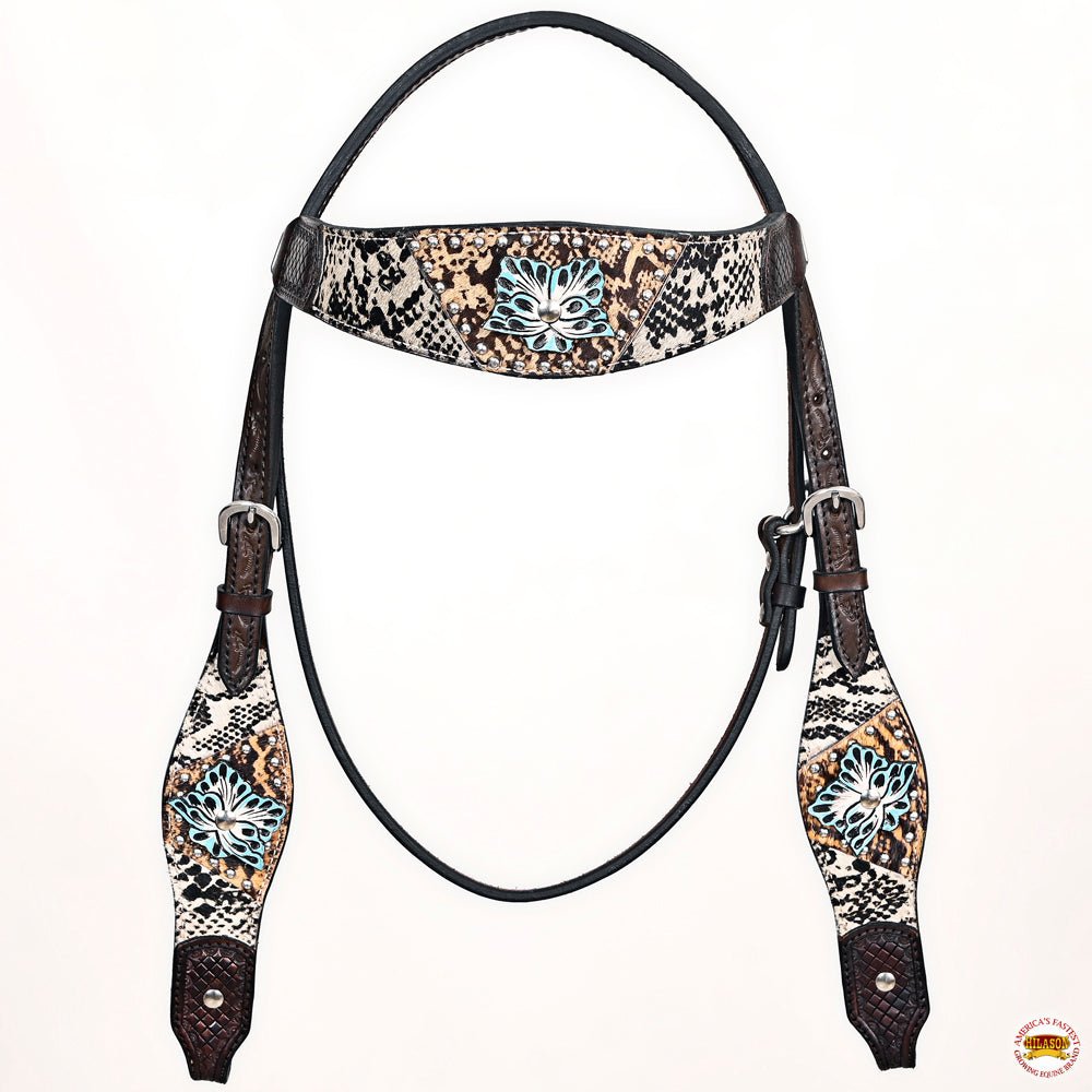Hand-Carved Leather Western Headstall And Breast Collar Set For Training And Showing