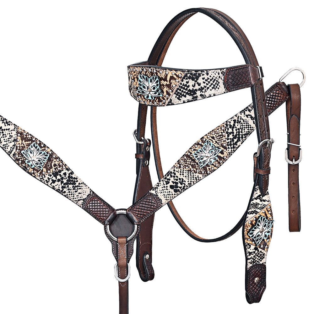 Hand-Carved Leather Western Headstall And Breast Collar Set For Training And Showing