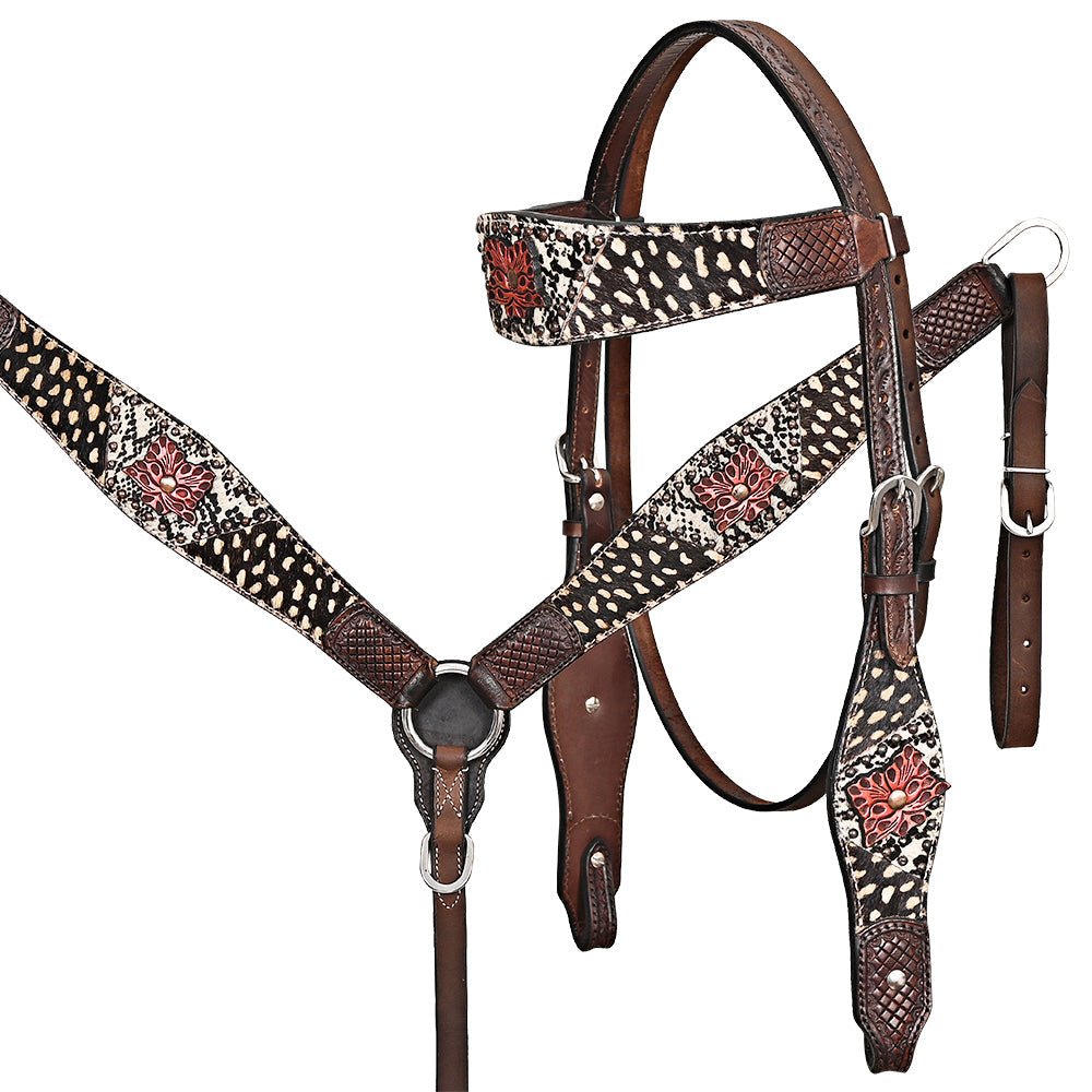 Hand-Carved Leather Western Headstall And Breast Collar Set For Training And Showing