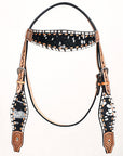 HILASON Western Horse Headstall Breast Collar Hairon Leather Tan