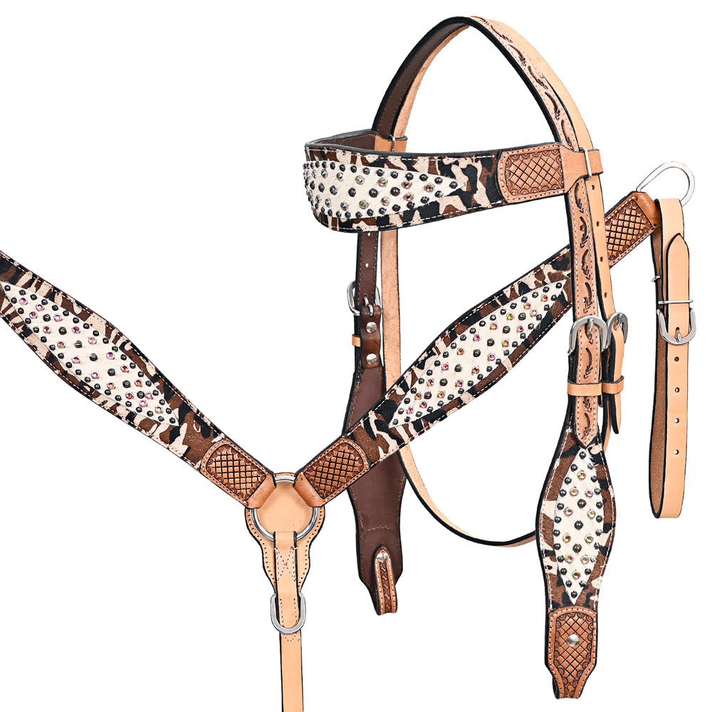 Hand-Carved Leather Western Headstall And Breast Collar Set For Training And Showing