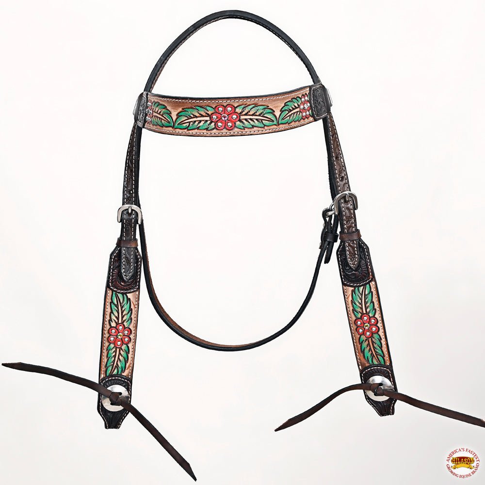 HILASON Western Horse Headstall &amp; Breast Collar American Leather Floral Carving