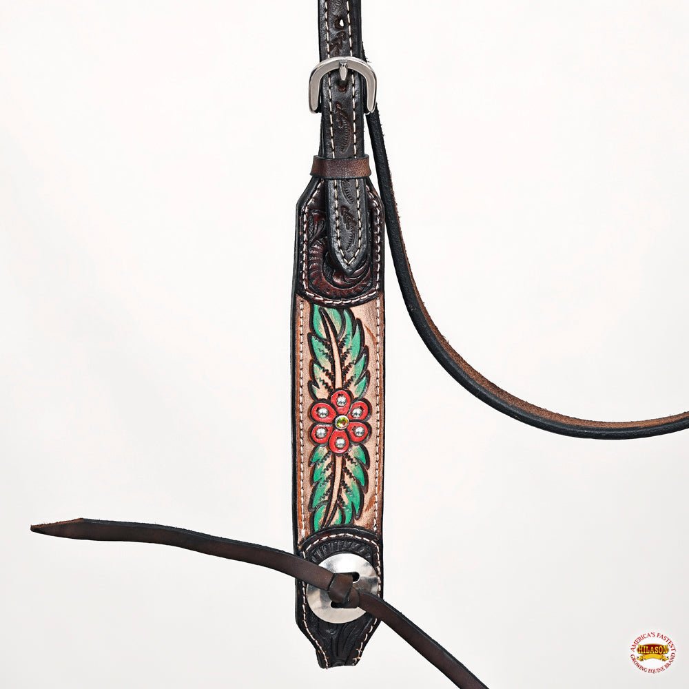 HILASON Western Horse Headstall &amp; Breast Collar American Leather Floral Carving