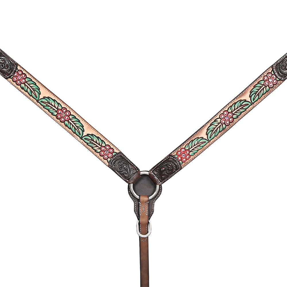 HILASON Western Horse Headstall &amp; Breast Collar American Leather Floral Carving